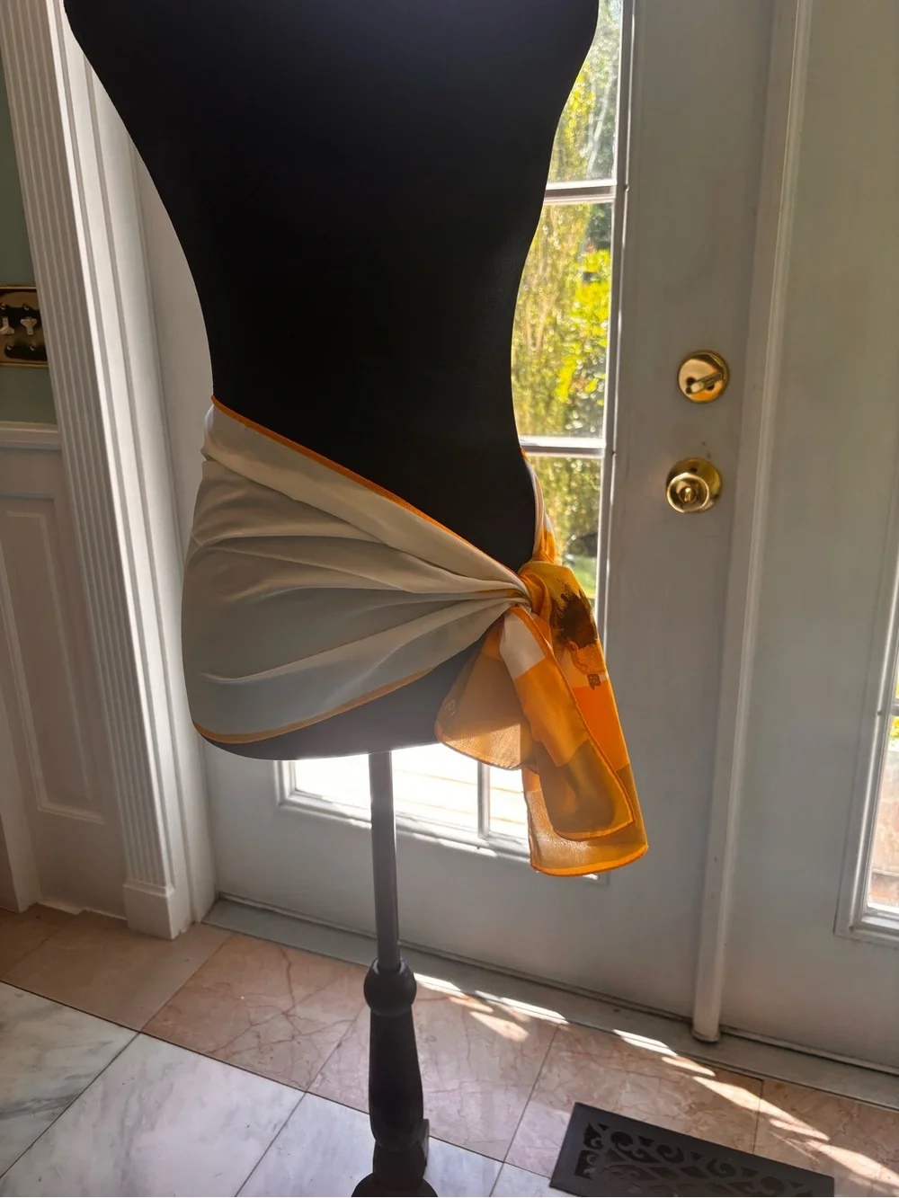 Vera vintage Floral Silk Scarf in White Yellow and Orange